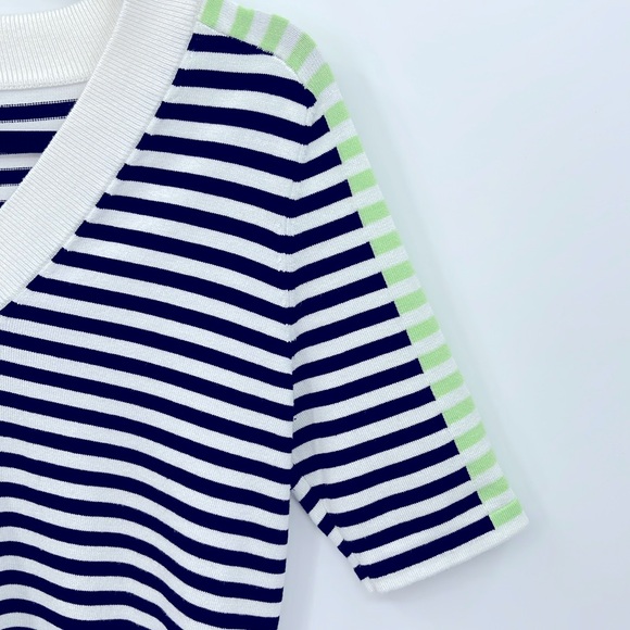 DKNY Stripe V-Neck Short Sleeve Sweater - Picture 4 of 5
